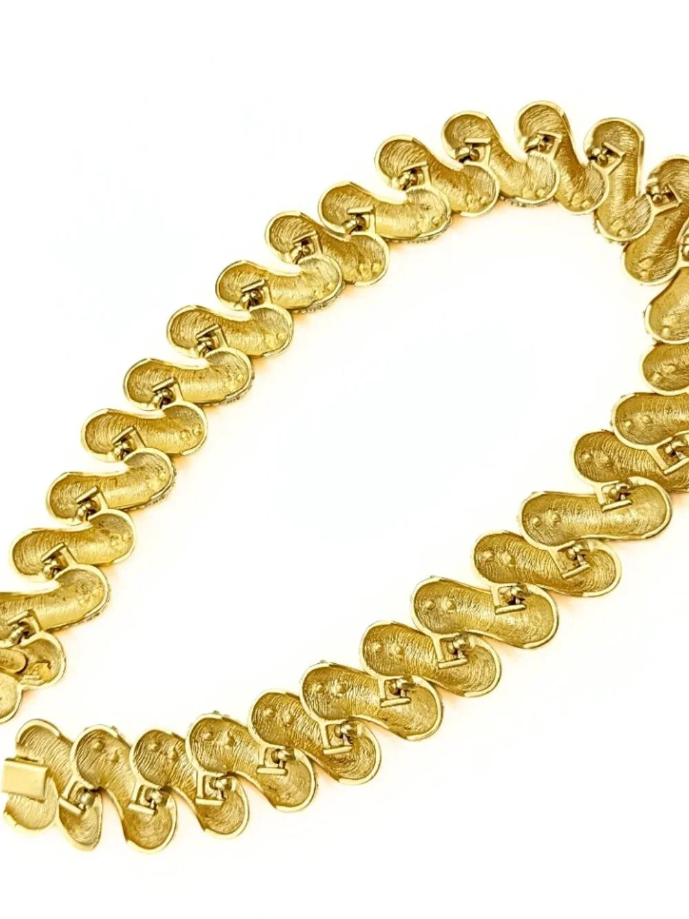 Stunning Signed Textured Gold Plate Modernist Byzantine Collar Necklace